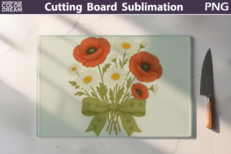 Floral Bow Cutting Board | Poppy Daisy Cutting Board