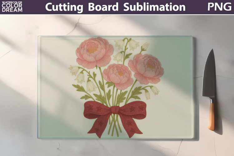 Floral Bow Cutting Board | Peony Wildflowers Cutting Board