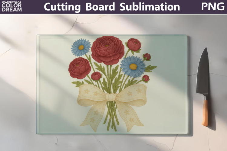 Floral Bow Cutting Board | Peony Daisy Cutting Board