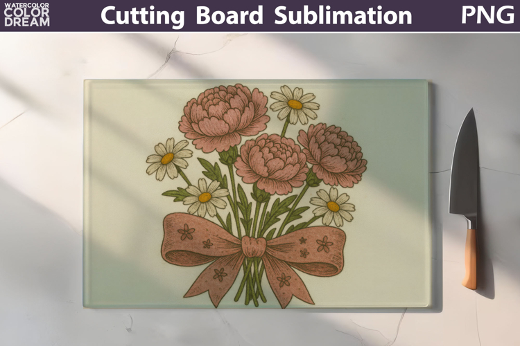 Floral Bow Cutting Board | Carnations Daisy Cutting Board