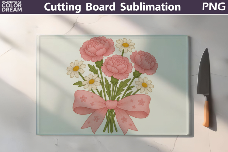 Floral Bow Cutting Board | Carnations Daisy Cutting Board