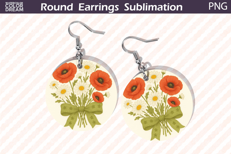 Floral Bow Round Earrings Sublimation | Spring PNG
