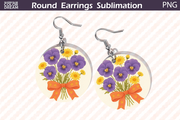 Purple Pansy Earrings Design | Round Floral Jewelry
