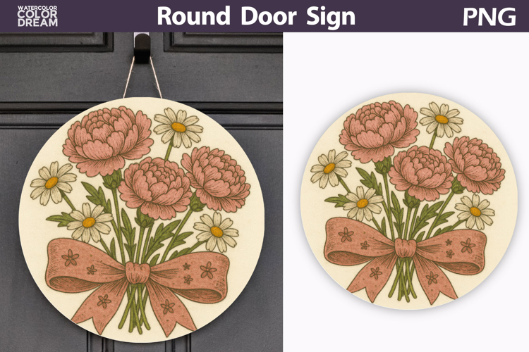 Peonies Daisy Round Sign | Wildflowers Sublimation