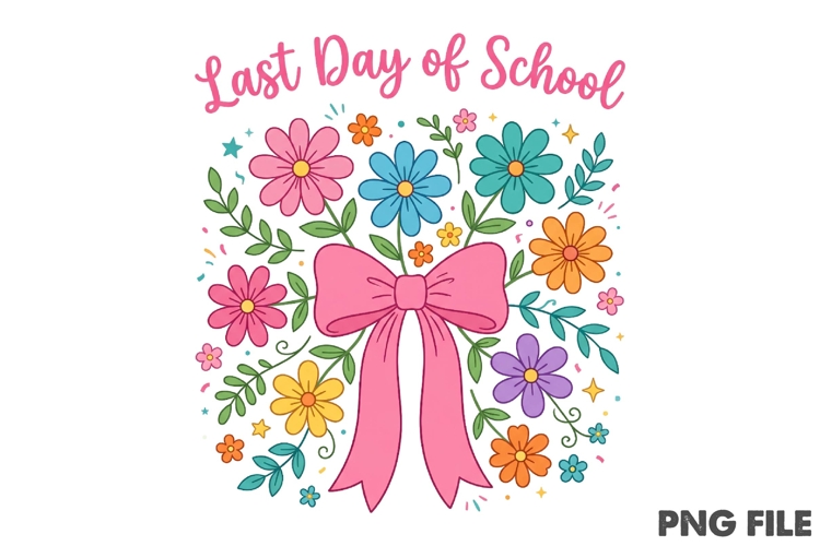 Floral Bow Summer Break Sublimation Design