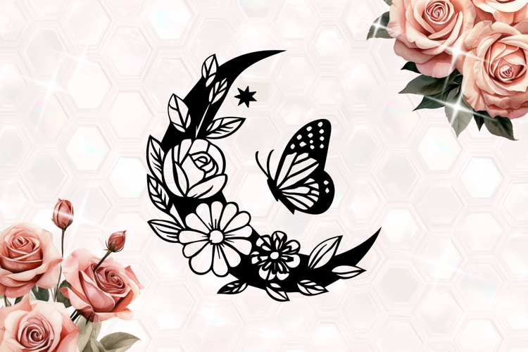 Floral Branch moon butterfly SVG
