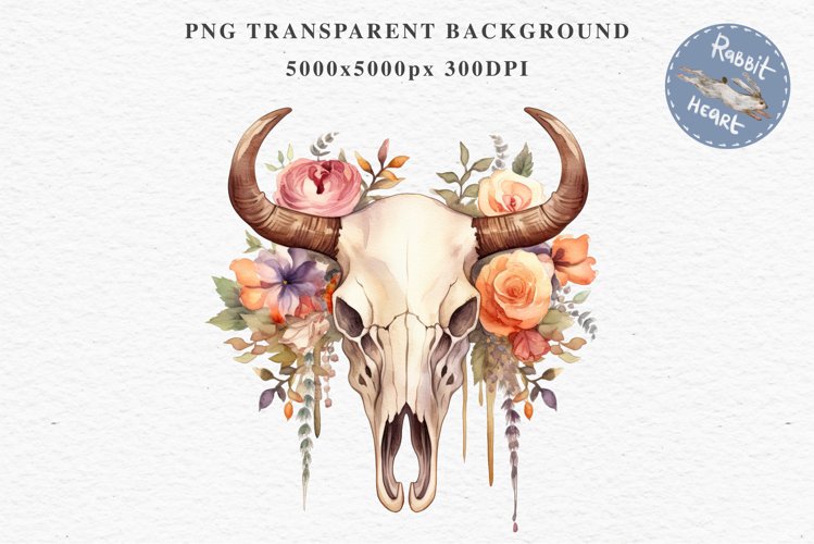 Floral Bull Skull Flowers Clipart PNG Scrapbooking Nursery