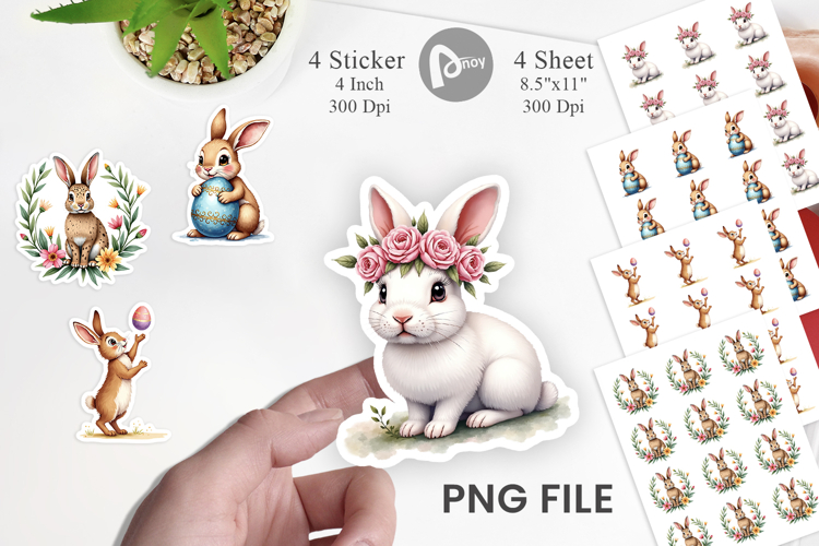 Floral Bunny Easter Sticker