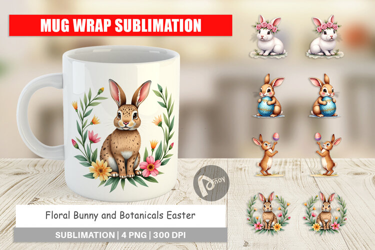 Floral Bunny Easter Mug Wrap example image 1