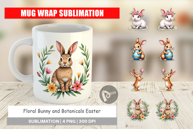 Floral Bunny Easter Mug Wrap