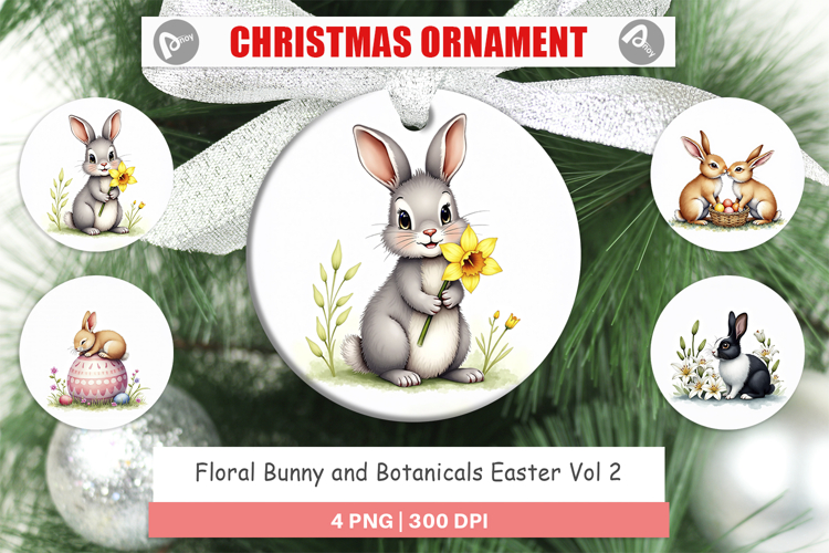 Floral Bunny Easter Ornament