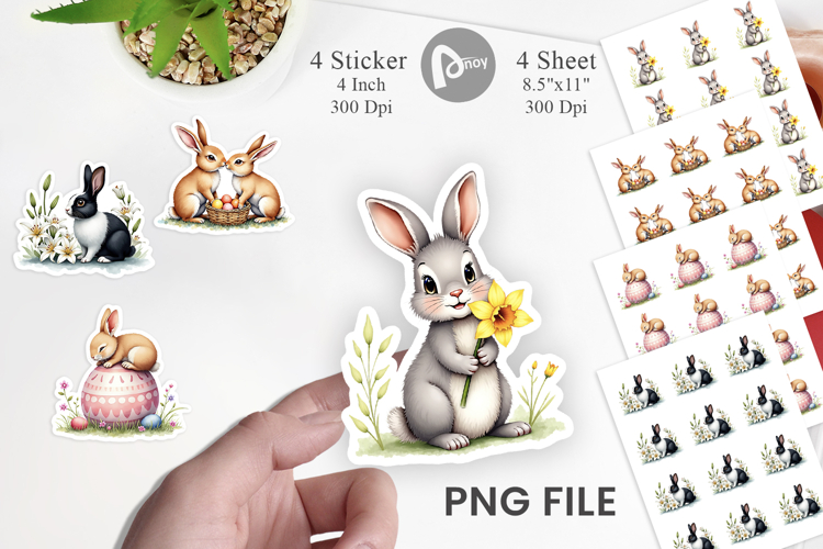 Floral Bunny Easter Sticker
