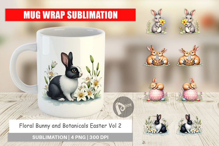 Floral Bunny Easter Mug Wrap