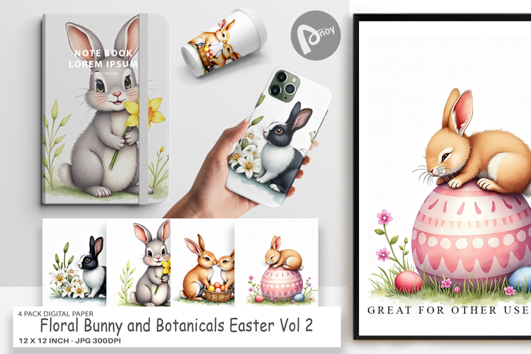 Floral Bunny Easter Digital Paper