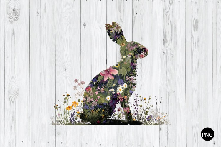 Wildflower Bunny PNG, Floral Bunny PNG. Easter Bunny PNG