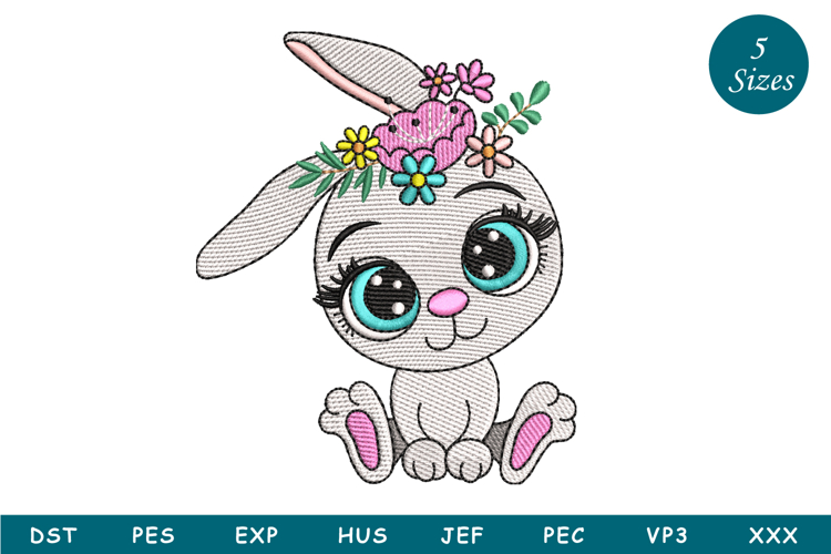 Easter Bunny with Flowers Embroidery Design