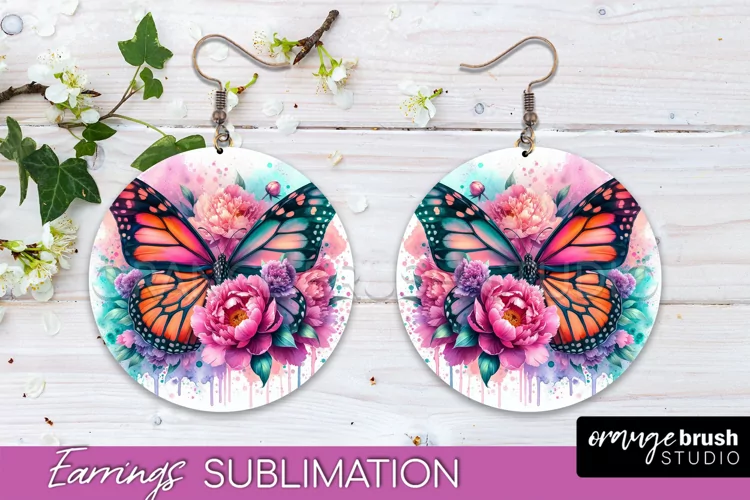 Butterfly Earrings Sublimation - Flower Round Earrings