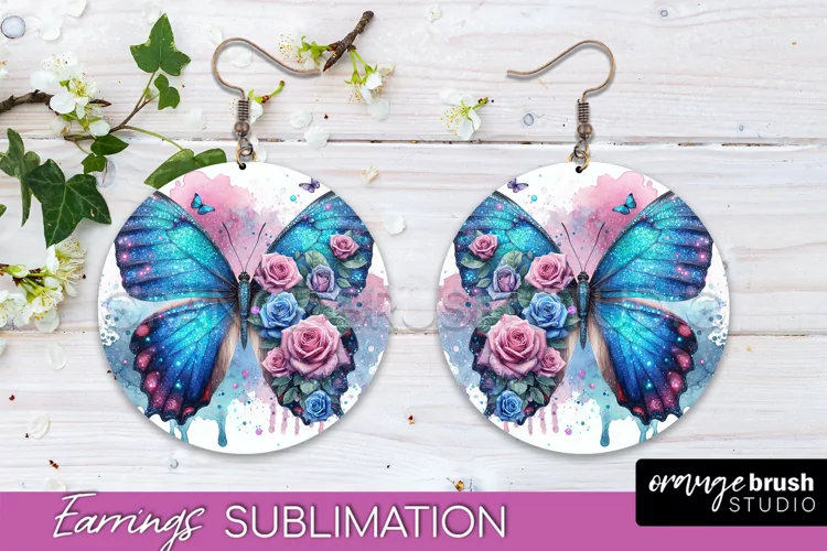 Butterfly Earrings Sublimation - Flower Round Earrings