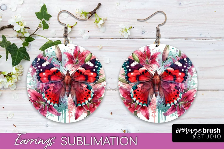 Butterfly Earrings Sublimation - Flower Round Earrings