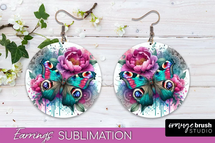 Butterfly Earrings Sublimation - Flower Round Earrings