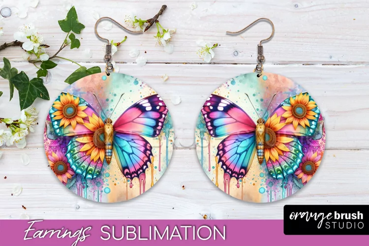Butterfly Earrings Sublimation - Flower Round Earrings