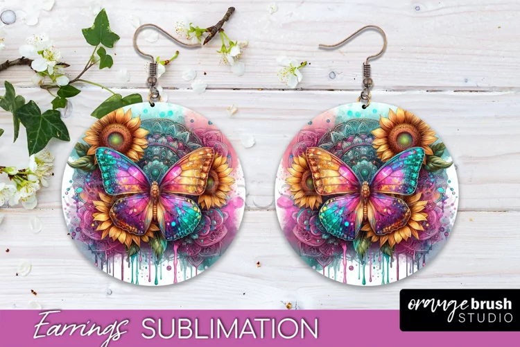 Butterfly Earrings Sublimation - Flower Round Earrings