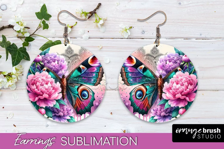 Butterfly Earrings Sublimation - Flower Round Earrings