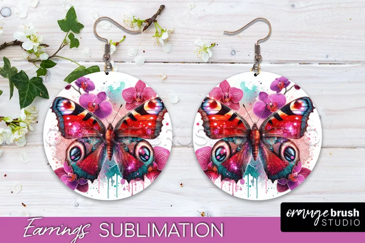 Butterfly Earrings Sublimation - Flower Round Earrings