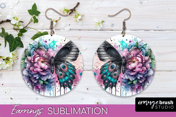 Butterfly Earrings Sublimation - Flower Round Earrings