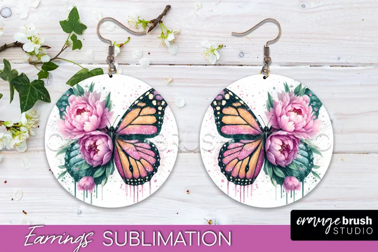 Butterfly Earrings Sublimation - Flower Round Earrings