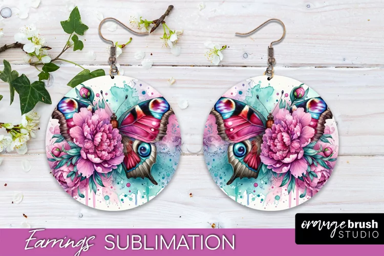 Butterfly Earrings Sublimation - Flower Round Earrings