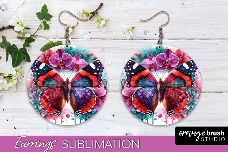Butterfly Earrings Sublimation - Flower Round Earrings