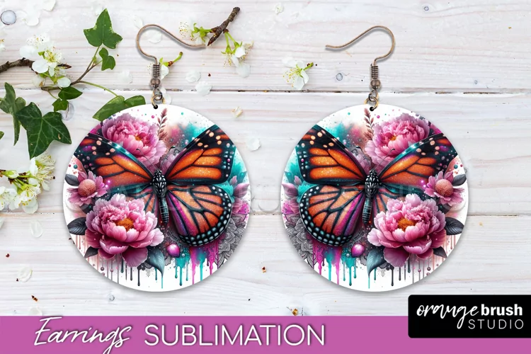 Butterfly Earrings Sublimation - Flower Round Earrings