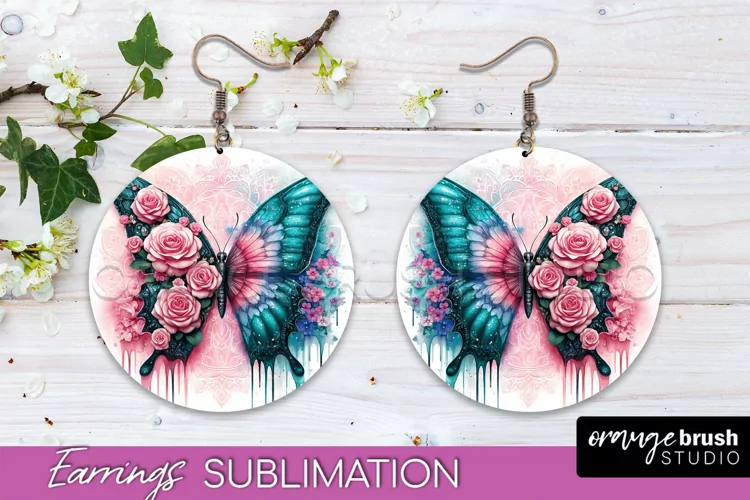 Butterfly Earrings Sublimation - Flower Round Earrings