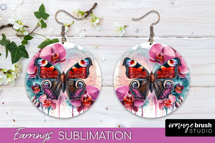 Butterfly Earrings Sublimation - Flower Round Earrings
