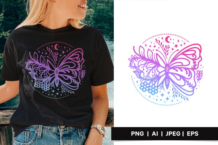 Butterfly with Celestial Elements Gradient Color Sublimation example image 1