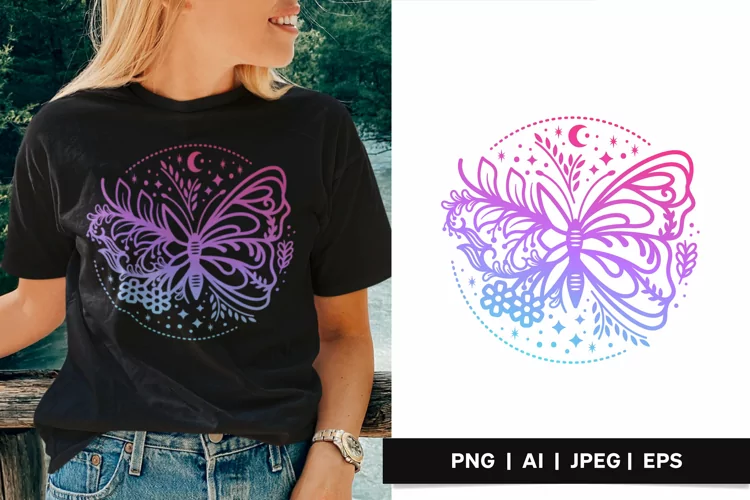 Butterfly with Celestial Elements Gradient Color Sublimation