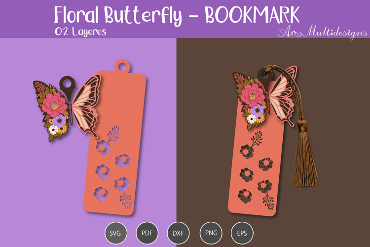 Floral Butterfly Bookmark SVG Template