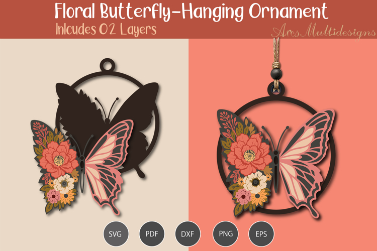 Hanging Floral butterfly Ornament SVG