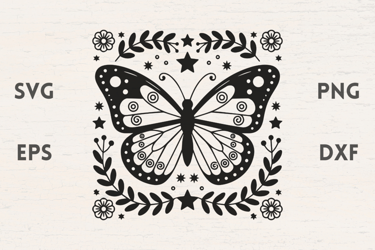 Detailed Butterfly illustration with flowers