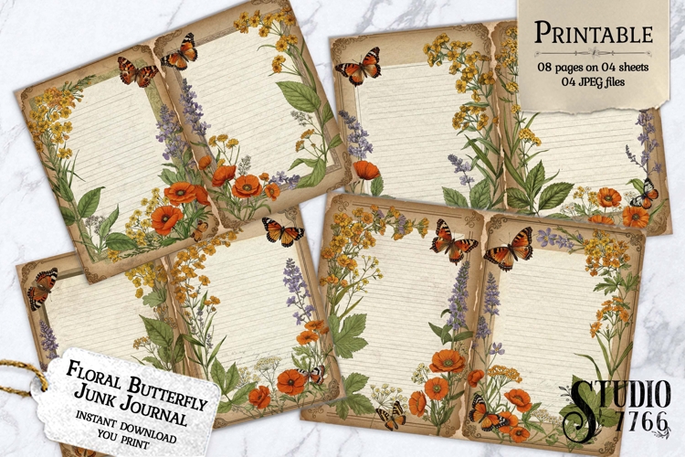 Floral Butterfly Junk Journal Pages