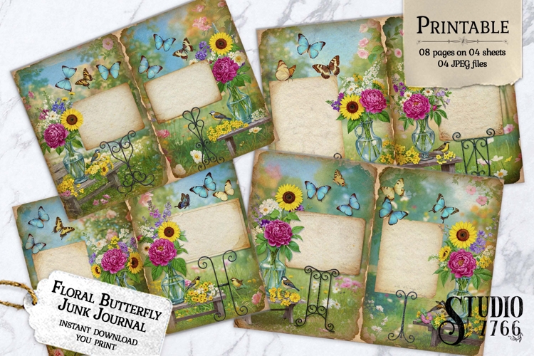 Floral Butterfly Junk Journal Pages