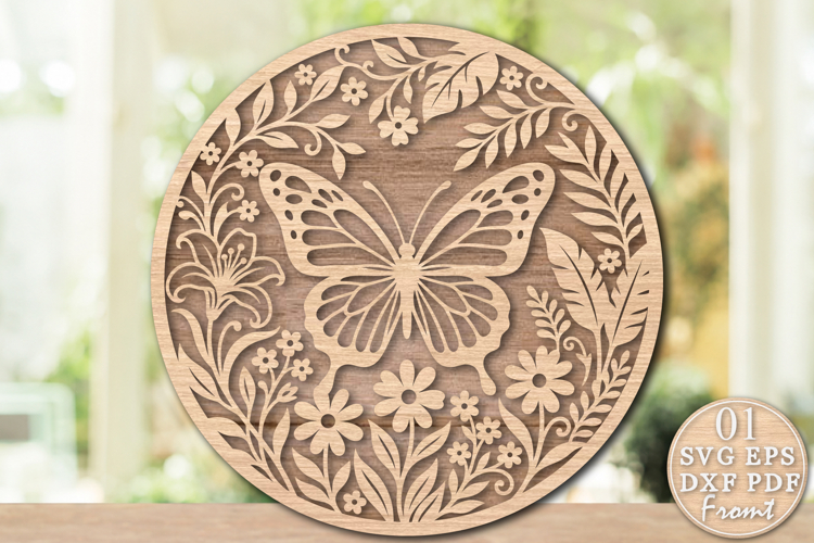 Floral Butterfly Laser Cut SVG