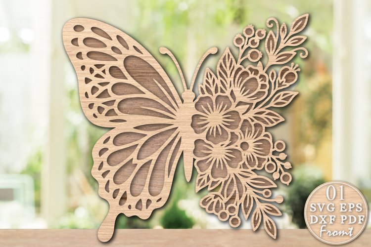 Floral Butterfly Laser Cut SVG Design