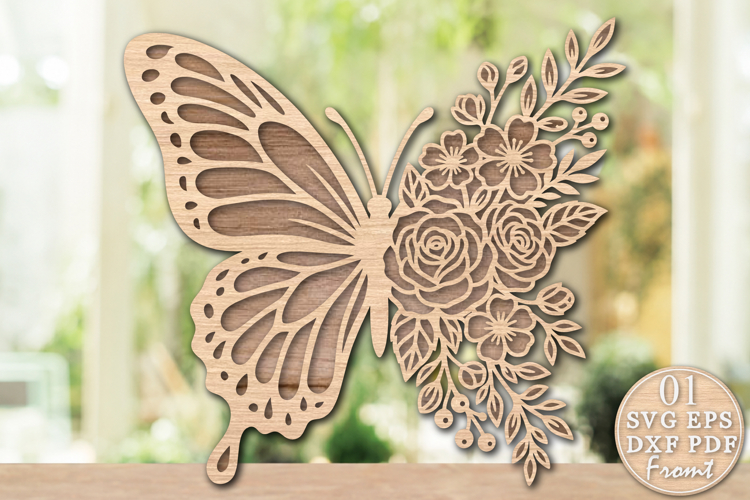Floral Butterfly Laser Cut SVG Design