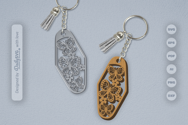 Floral Butterfly Motel Keychain SVG