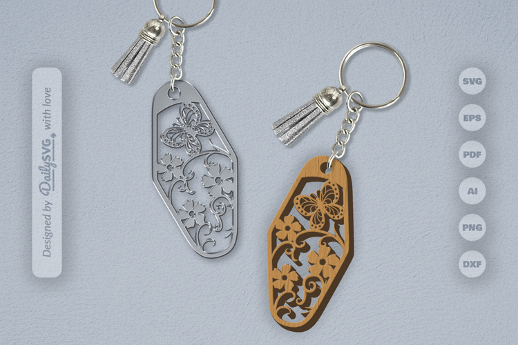 Floral Butterfly Motel Keychain SVG