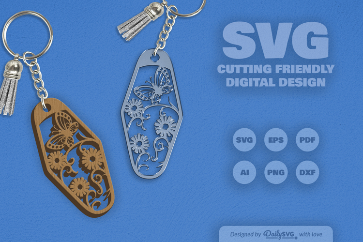 Floral Butterfly Motel Keychain SVG