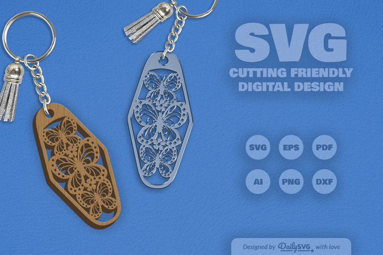 Floral Butterfly Motel Keychain SVG