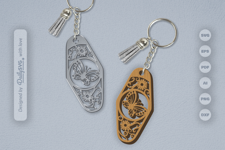 Floral Butterfly Motel Keychain SVG
